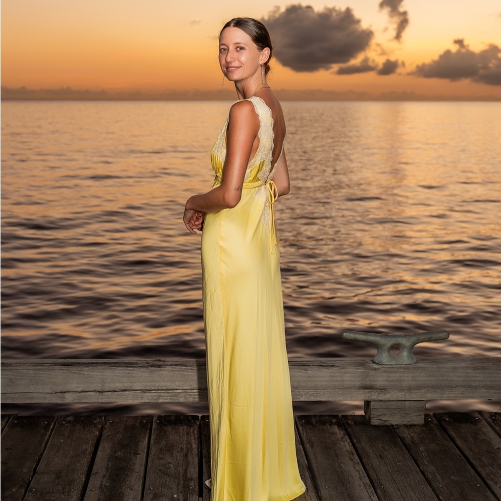 Rumored Yellow Lace Trim Dress